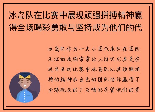 冰岛队在比赛中展现顽强拼搏精神赢得全场喝彩勇敢与坚持成为他们的代名词