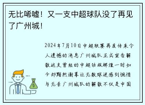 无比唏嘘！又一支中超球队没了再见了广州城！