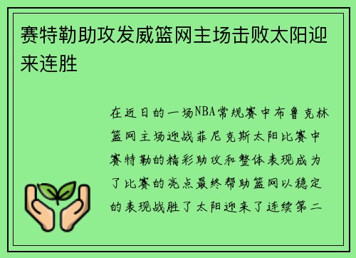 赛特勒助攻发威篮网主场击败太阳迎来连胜